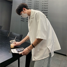 603-1-CY01-P38控58现货纯色古巴领衬衫男短袖宽松休闲半袖衬衣，男装T恤，星座403（原603-1）