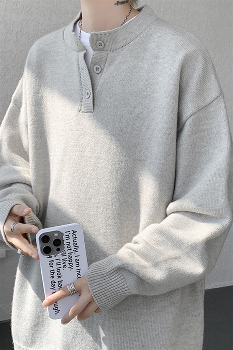 亨利领毛衣男款宽松慵懒高级感慵懒风针织衫内搭打底衫MY19007P50,男装T恤,电商B312