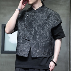 2025夏季新款男装新中式短款外套外搭风纹路短袖马甲C88-P65，男装背心/马甲，电商B277(原6028)