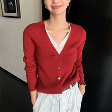 气质显瘦！假两件baby小山羊绒针织开衫女V领修身针织衫毛衣外套，女装羊毛衫，泰沅羊绒