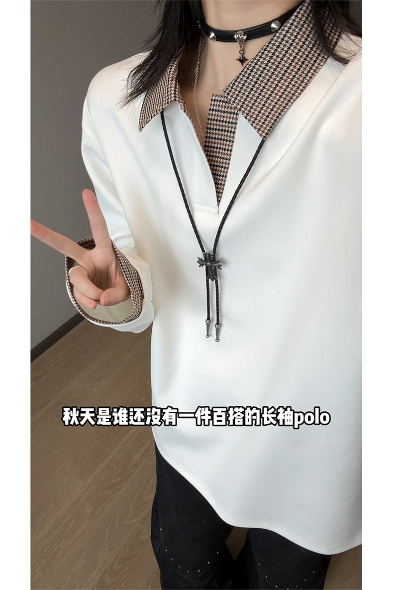【260克】秋季千鸟格POLOT恤5Q4064-TP35不美式重磅长袖上衣,男装T恤,电商A102