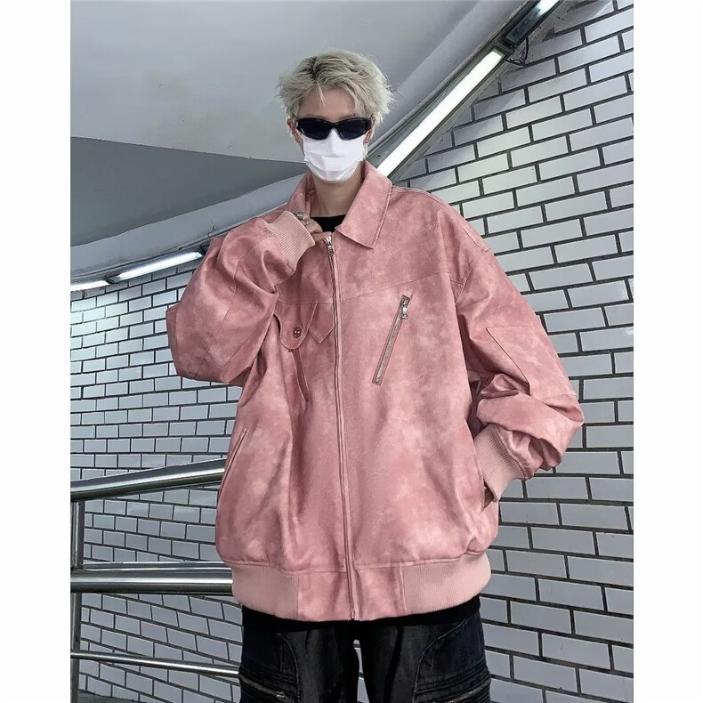 潮牌设计感复古麂皮绒工装夹克男高街宽松美式飞行外套W5402-P78,男装夹克,星座412-2