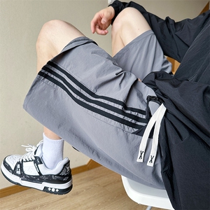 休闲短裤男韩版潮流三条杠痞子帅2023夏季新款ins五分裤K4095-P34图片