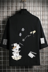 HF59115-P40风汉服男开衫外套七分袖道袍网格挂拍，男装民族服装，电商A040A
