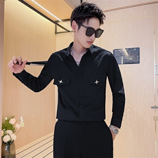301A-1/H516/P58秋季男士纯色暗花长袖衬衫男痞帅口袋装饰衬衣潮，男装衬衫，星座301A-1