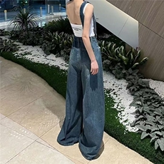 辣妹破洞牛仔背带裤女2025夏季新款韩版大码宽松显瘦百搭阔腿裤子，男装牛仔裤，星座506A