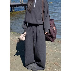 美式复古运动风阔腿卫裤男女抽绳休闲直筒裤感廓形裤 KC28图片