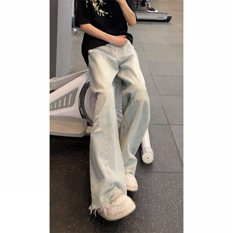 (网图慎用)浅蓝色毛边破洞牛仔裤男女夏季直筒裤NK8652-特价P50,男装牛仔裤,电商A007