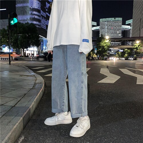 秋冬百搭坠感牛仔裤男女宽松直筒潮流中性休闲阔腿裤子kz367-p40，男装牛仔裤，星座1008-2