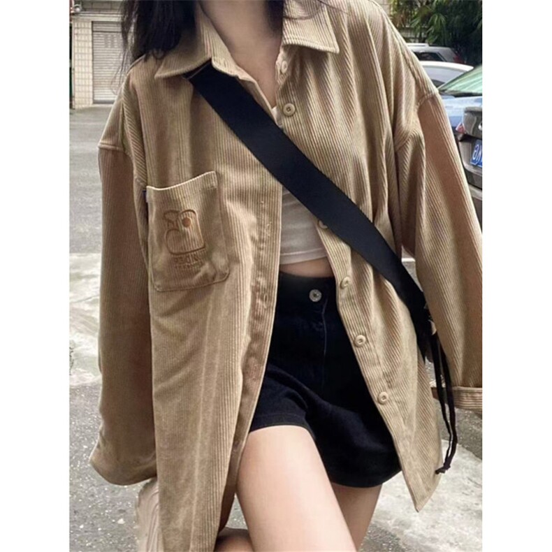 灯芯绒港风衬衫长袖女刺绣韩版宽松小众慵懒风开衫外套春秋CA184,男装衬衫,星座1116A（原606A-3）