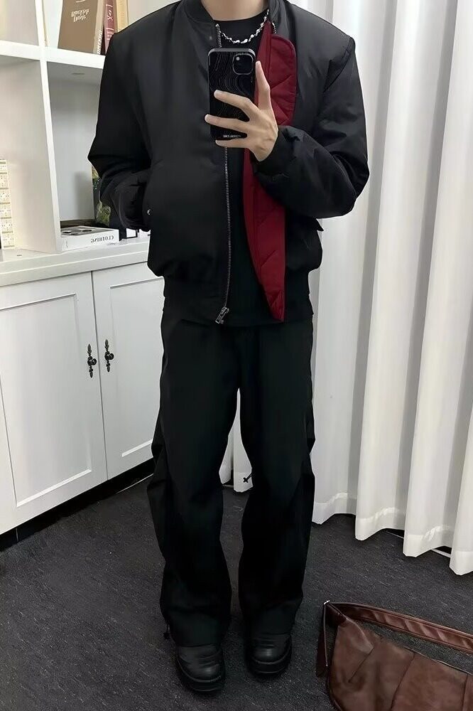红内bomber夹克外套男春秋短款廓形飞行服cleanfit高街美式棒球服,男装夹克,电商D256-2(原A064-2)