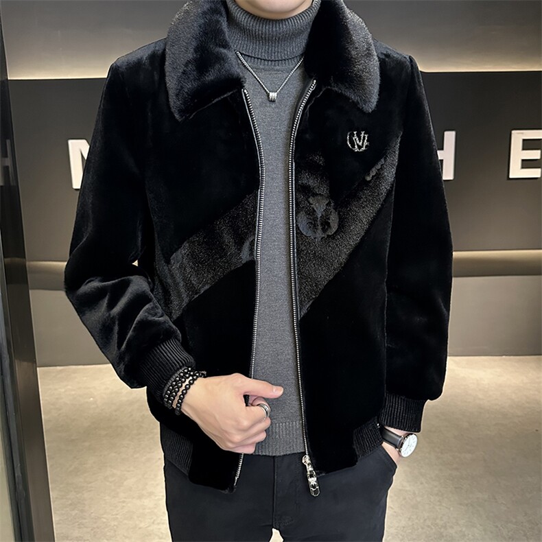 冬季男士时尚加厚仿皮草保暖爸爸装翻领商务夹克外套ZX8933-P230,男装夹克,星座1105-3