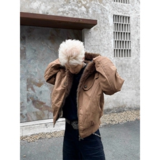 「Ueshima」*铠甲*廓形裁剪座山雕短宽棉服夹克加厚毛领外套男，男装夹克，星座506A
