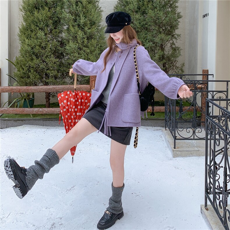 【现货】2025年冬季新款蝴蝶结领带双面羊毛呢外套，女装双面呢大衣，乐吉娜