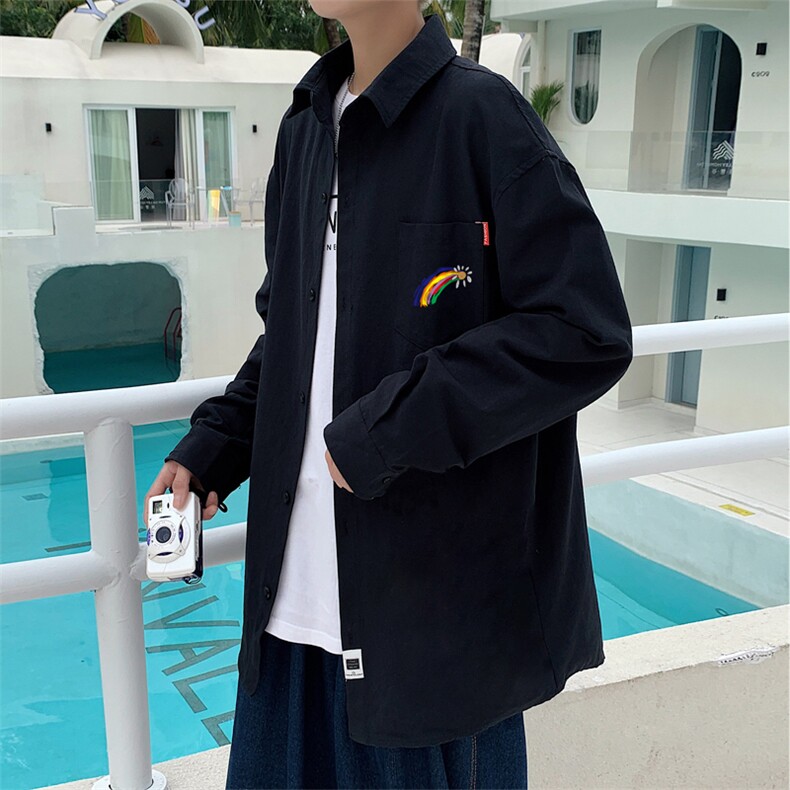 春季长袖衬衫男宽松港风衬衣男外套男CSCS264-P35，男装衬衫，电商B371