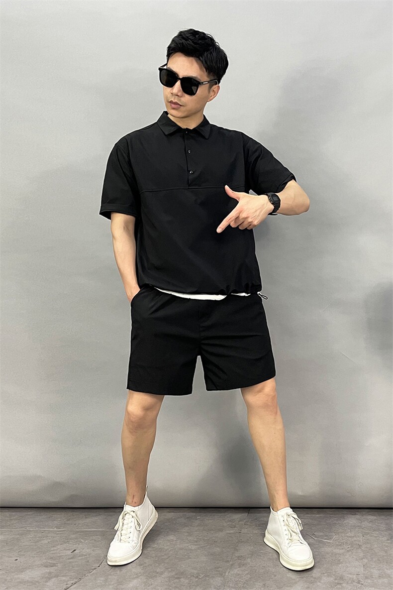2183-p1252025夏季高档新款宽松休闲纯色短袖T恤短裤高品质套装，男装牛仔裤，星座1305