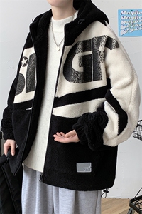 冬款加棉加厚个性印花棉衣羊羔绒连帽外套男士 8120-P130控价168图片