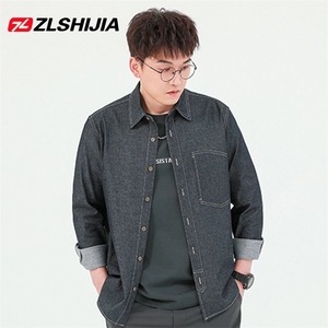 牛仔衬衫男长袖秋季潮流感秋装男装工装衬衣大码宽松图片