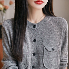 时尚法式miu系针织开衫女小香风外套毛衣2025秋冬设计感小众上衣，女装针织衫/毛衣，暖烁羊绒