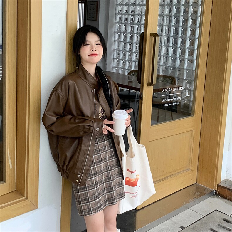 现货2024新美拉德穿搭口碑仿羊皮宝藏私服C位复古皮衣外套女秋冬，女装皮衣，跑量工厂店