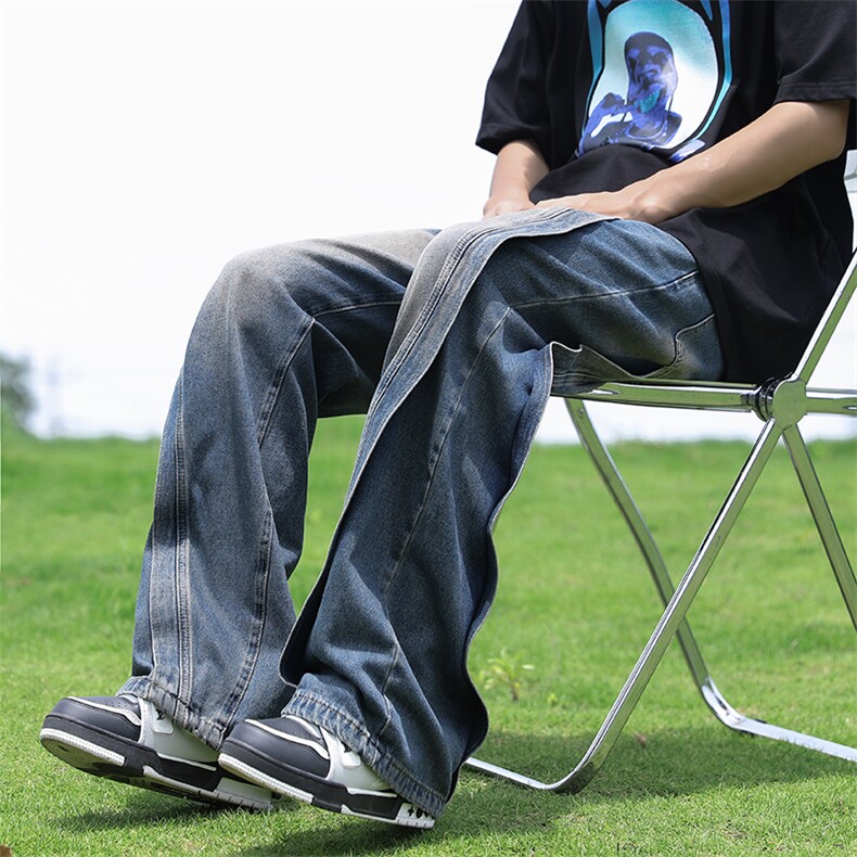 美式高街复古牛仔裤男士春秋宽松直筒vibe风男生裤N8122-P48图片