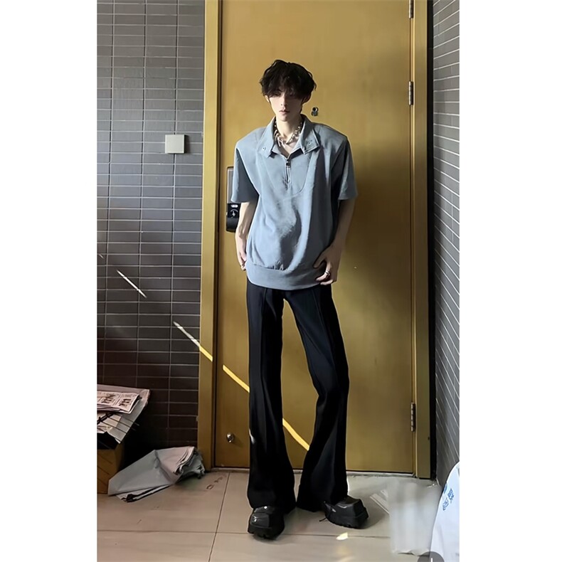 垂感冰丝西裤cleanfit黑色休闲裤微喇vibe裤子XK696-特P35,男装西裤,星座1213