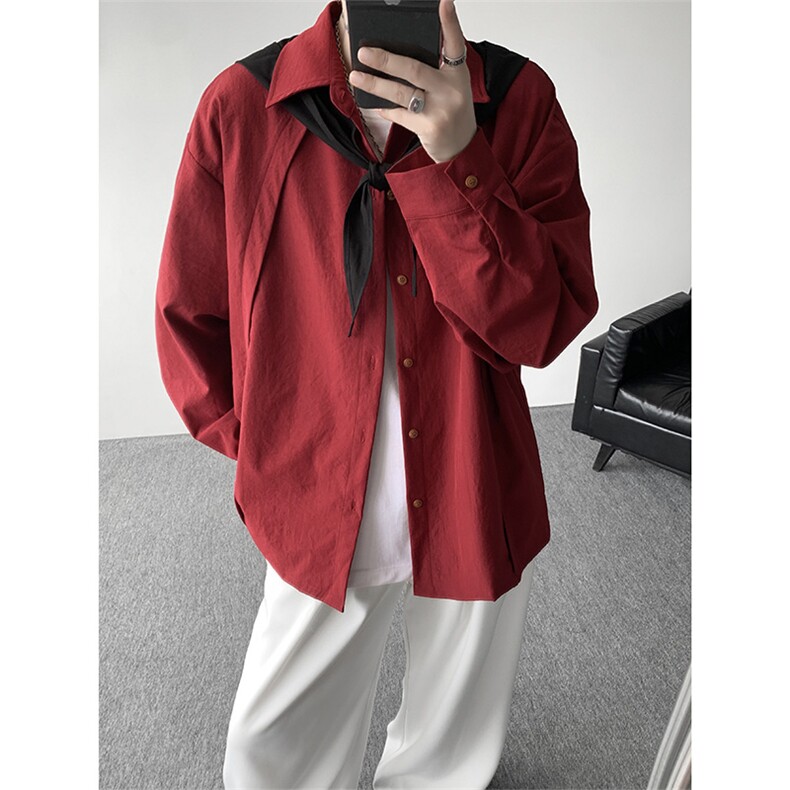 CS1159-特P33控58秋季潮流大码拼接高级感痞帅衬衫宽松外套男,男装衬衫,电商A059