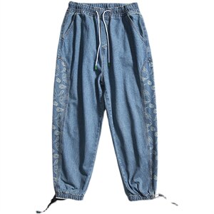 2021春新日系沙发墙牛仔裤小脚九分裤大码拼接宽松男裤N8150-P55图片
