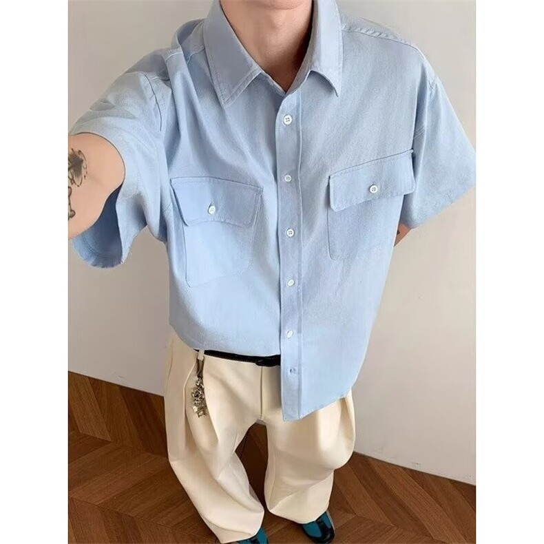 夏季薄款短袖衬衫男休闲潮牌日系宽松衬衣CA150-P35,男装T恤,星座208-5