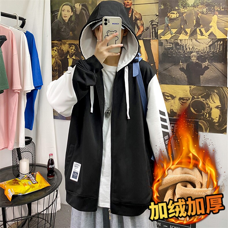 加绒加厚暴款情侣开衫连帽卫衣港风宽松插色大码上衣外套男-P55,男装卫衣,星座217-4