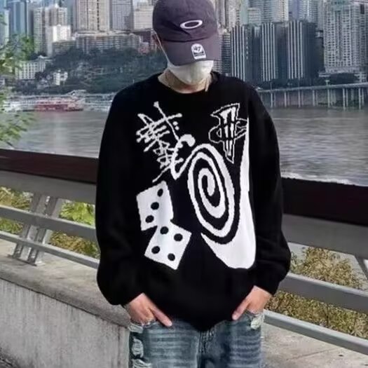 2025秋冬新款圆领毛衣男潮牌修身内搭休闲加厚长袖黑⑧针织打底衫,男装T恤,四季星座505