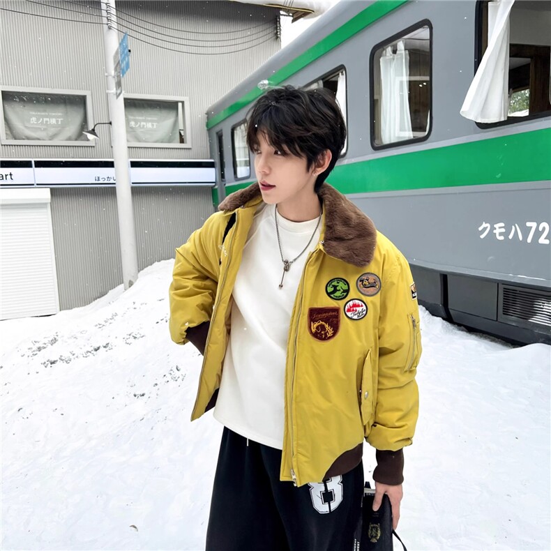 2025美式复古徽章刺绣飞行夹克棉衣男女毛领加厚保暖派克棉服,男装夹克,星座1210-1