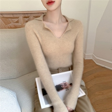 2025新款12针抽条POLO领，女装羊绒衫，百越羊绒