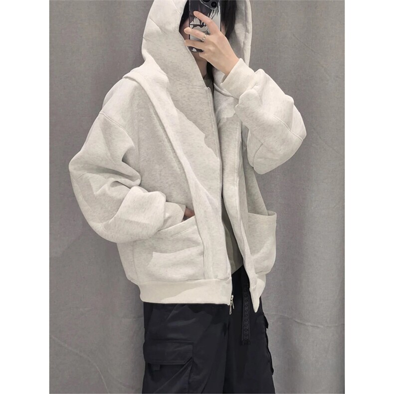 抖音得物高品质二开25秋冬美式重磅宽松结构设计连帽卫衣外套W78,男装卫衣,电商A486