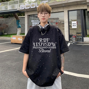 可48小时发货支持抖音得物来样二开 美式满天星亮片短袖T恤MTX702图片