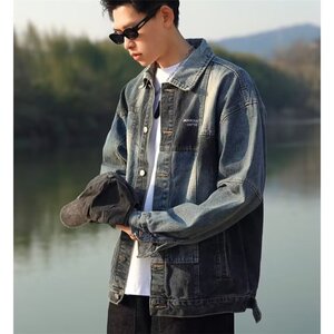 N1213-P50 牛仔外套男日系潮牌复古拼色ins夹克拼接小众图片