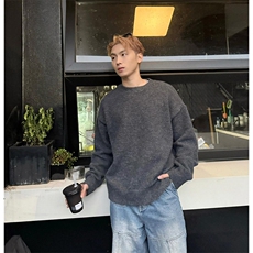 网图A2322TP48-秋冬新款重磅毛绒纯色圆领毛衣男百搭套头针织衫，男装针织衫/毛衣，电商B241