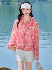 连帽防晒衣女短款2026年夏季新款冰丝薄款时尚印花透气防晒服外套，女装防晒衣，梦懿尔