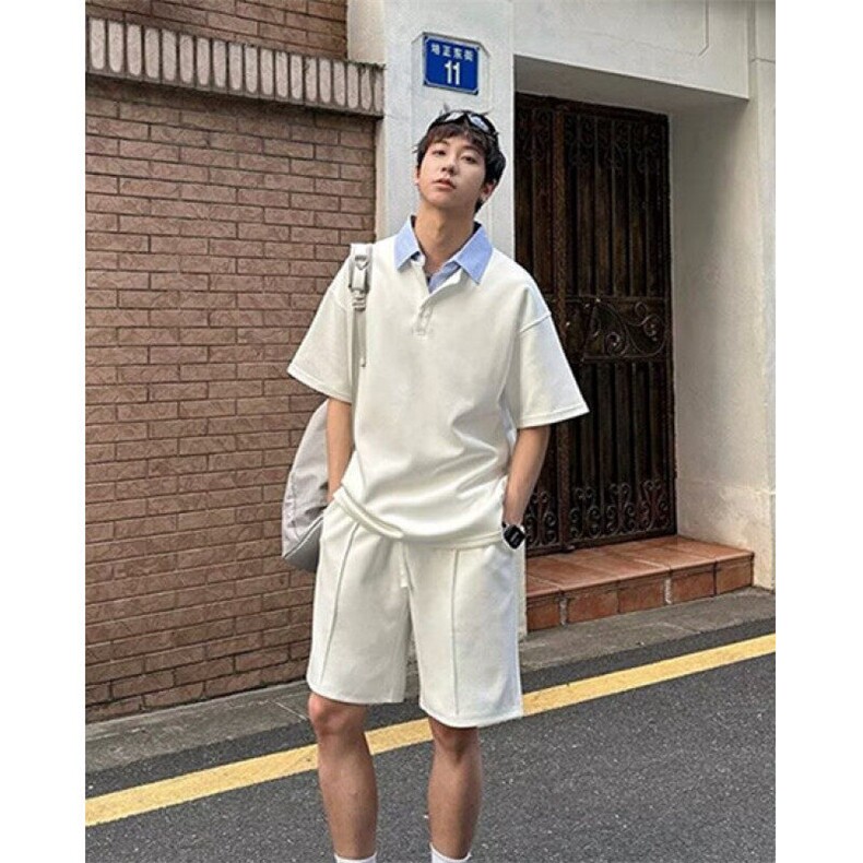 假两件t恤男夏季拼接翻领短袖小众设计感半袖宽松POLO衫TG27，男装Polo衫，星座1116A（原606A-3）