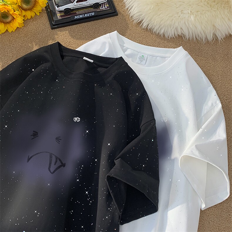 量大优供抖音视频支持得物配合二开美式满天星亮片短袖T恤MTX518,男装T恤,电商A486