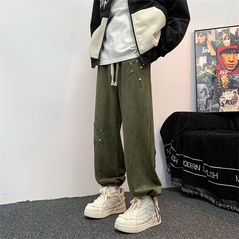 Q2137-TP55控价78秋季新款麂皮绒贴布休闲运动长裤直筒宽松裤子男,男装休闲裤,电商A102-1