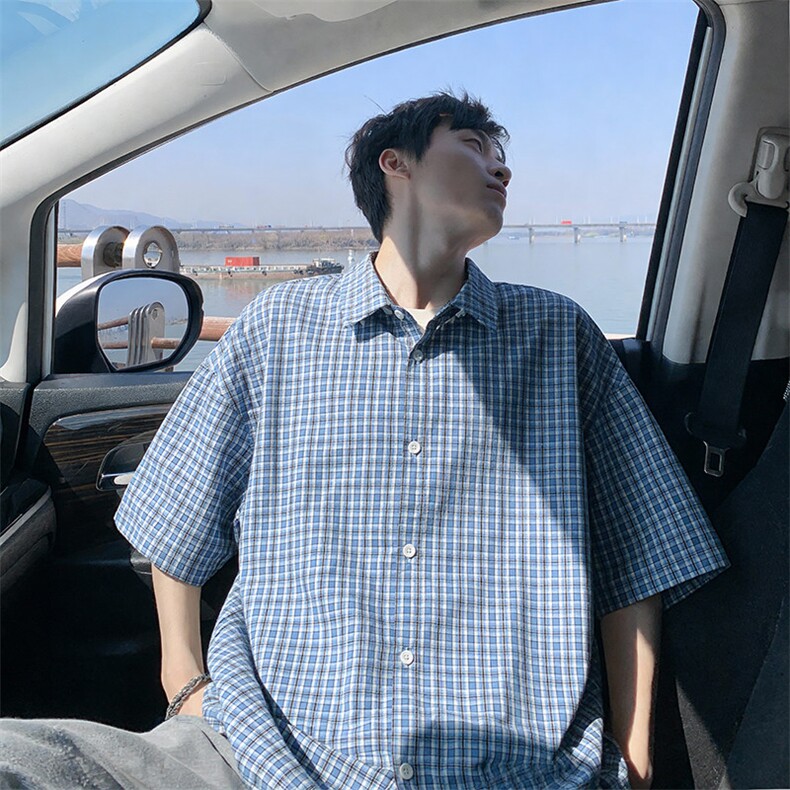2026夏季新款宽松格子短袖衬衫外套男CD6402-特P29建议零售价68,男装T恤,电商A001