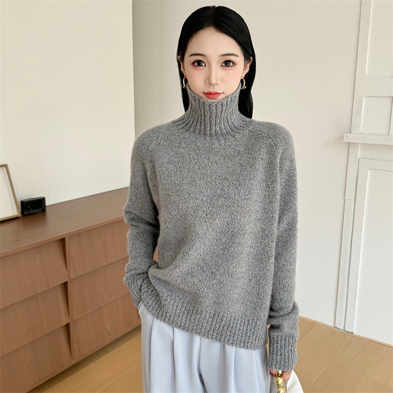 2025年秋季新款百搭长袖高领套头衫，女装针织衫/毛衣，米哆哆羊绒