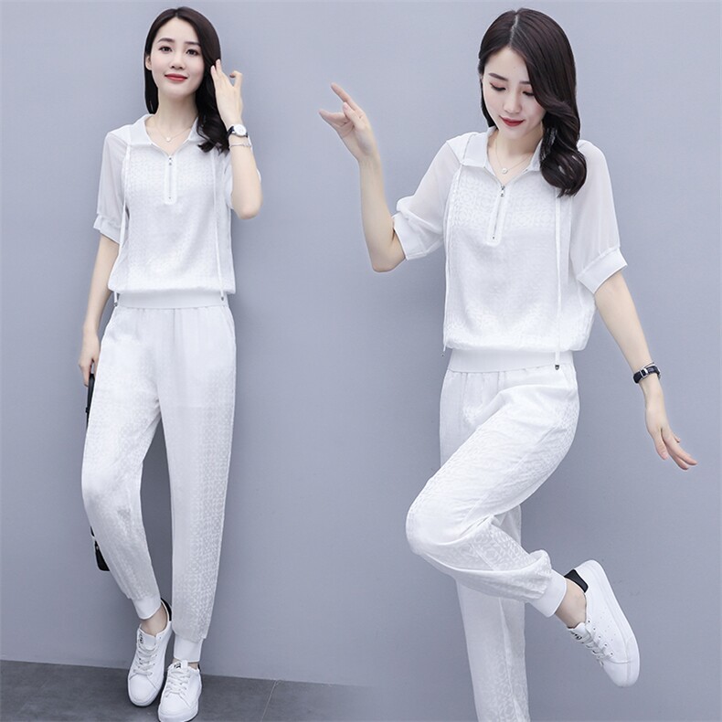 冰丝运动套装女2025年夏季新款时尚洋气减龄小个子薄款休闲两件套,女装套装/套裙,仟媚宠