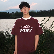 夏季美式高街重磅纯棉三条杠织带撞色男女短袖T恤ZD310-特P30，男装T恤，电商A486