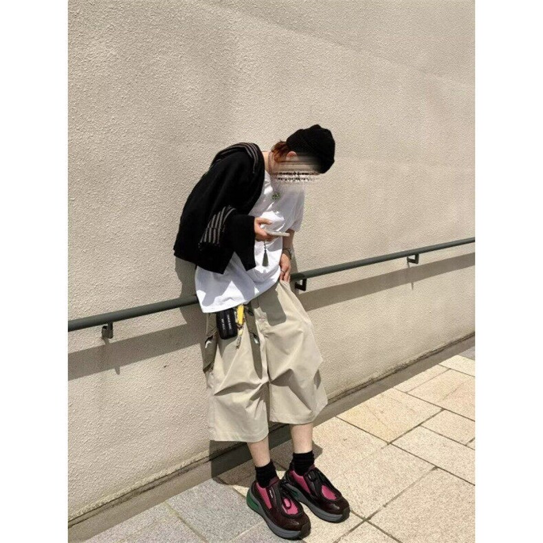 W9761-P43网图现货日系工装风松紧腰宽松高腰纯棉五分裤潮,男装牛仔裤,星座1608-2