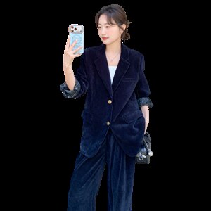 新款  藏青色灯芯绒套装5543P215K348图片