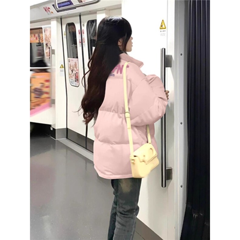韩系慵懒风嫩粉色棉袄棉服女冬季新款宽松休闲加绒加厚情侣装外套,男装棉衣,星座506A