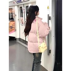 韩系慵懒风嫩粉色棉袄棉服女冬季新款宽松休闲加绒加厚情侣装外套，男装棉衣，星座506A