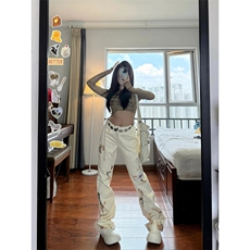 【有货】火焰蕾丝白色牛仔裤美式高街vibe微喇裤子B07LL-特P50，男装牛仔裤，星座1007（原301D）